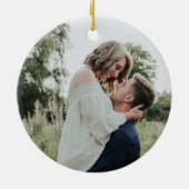 Lila Foto Hochzeitsdatum speichern Datum Monogramm Keramik Ornament (Hinten)