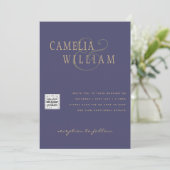 Lila Foto Hochzeitsstichtag QR-Code Rett Einladung (Stehend Vorderseite)