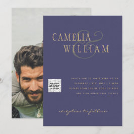 Lila Foto Hochzeitsstichtag QR-Code Rett Einladung