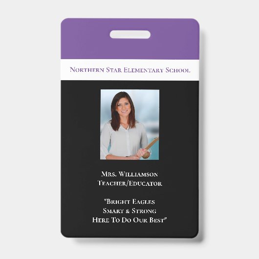 Lila Foto-ID-Lehrer für Schulmitarbeiter Ausweis (Vorderseite)