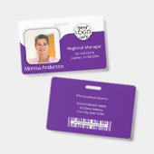 Lila Foto-ID Name QR Bar-Code Ausweis (Vorder- & Rückseite)