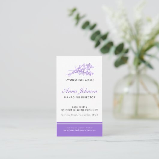 Lila Foto in Lavendel Visitenkarte (Stehend Vorderseite)