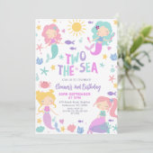 Lila Foto Mermaid Two Sea 2. Geburtstag Einladung (Stehend Vorderseite)
