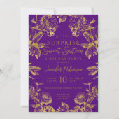 Lila Foto mit Blumenmotiven 16 Einladung (Vorderseite)