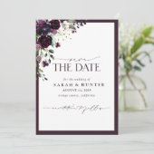 Lila Foto mit Blumenschrift speichern das Datum Save The Date (Stehend Vorderseite)