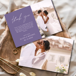 Lila Foto mit elegantem Skript Hochzeit Dankeschön Dankeskarte