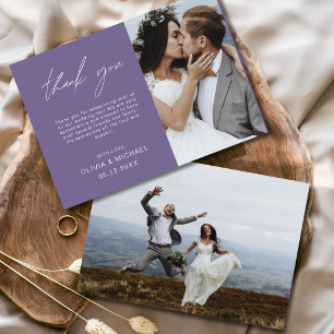 Lila Foto mit elegantem Skript Hochzeit Dankeschön Dankeskarte