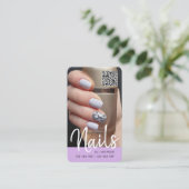 Lila Foto mit modernem QR-Code Visitenkarte (Stehend Vorderseite)