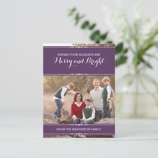 Lila Foto mit schlichter Note Postkarte (Stehend Vorderseite)