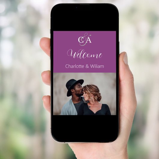 Lila Foto-Monogramm Hochzeitszeichen Poster