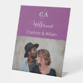 Lila Foto-Monogramm Hochzeitszeichen Sockelschild (Vorderseite)