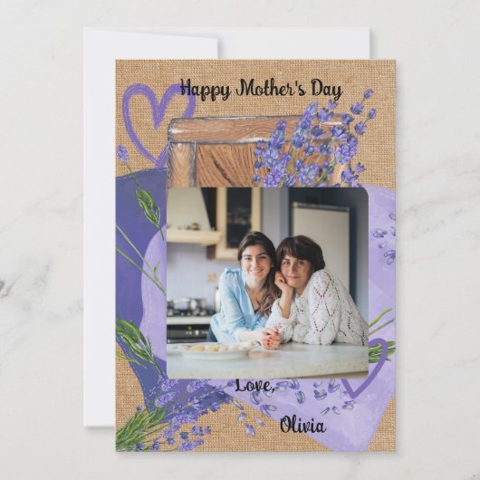 Lila Foto-Muttertagskarte Feiertagskarte (Vorderseite)