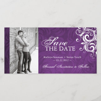 Lila Foto Save the Date Einladung