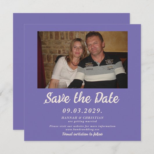 Lila Foto Save the Date Platz Einladung (Vorne/Hinten)