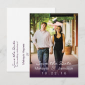 Lila Foto Save the Date Postkarte (Vorne/Hinten)