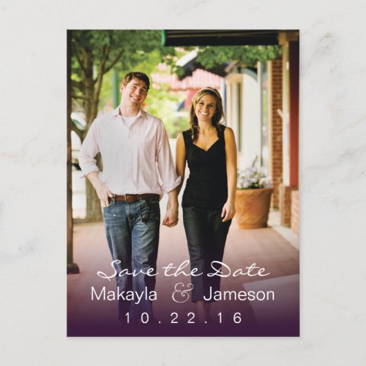 Lila Foto Save the Date Postkarte (Vorderseite)