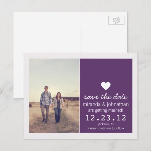 Lila Foto Save the Date Postkarten (Vorne/Hinten)