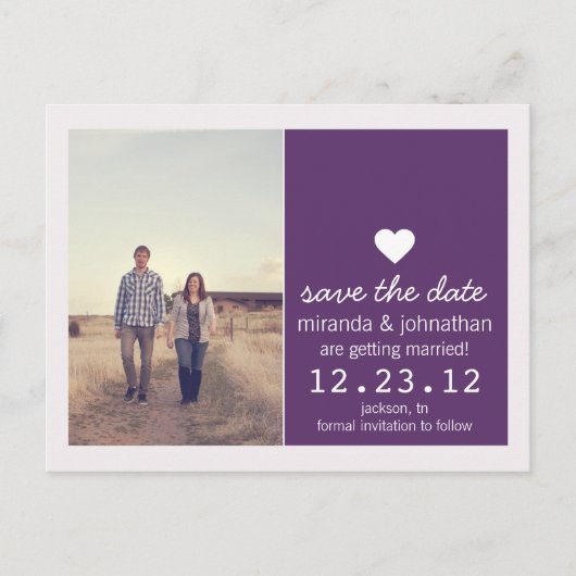 Lila Foto Save the Date Postkarten (Vorderseite)