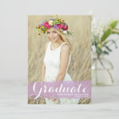 Lila Foto-Splash-Abschluss Einladung (Stehend Vorderseite)