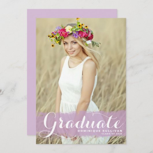 Lila Foto-Splash-Abschluss Einladung (Vorne/Hinten)