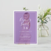 Lila Foto Tint Overlay 2 Modernes Sweet 16 Einladung (Stehend Vorderseite)