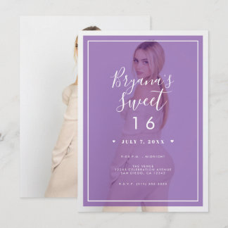 Lila Foto Tint Overlay 2 Modernes Sweet 16 Einladung