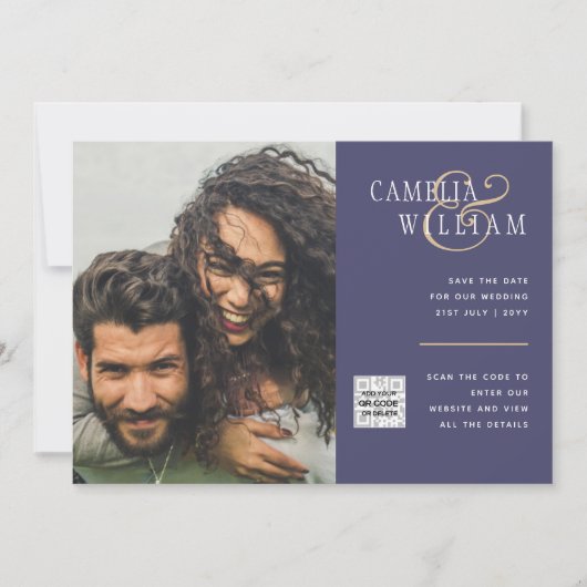 Lila FOTO-WEDING-QR-Code Rett Einladung (Vorderseite)