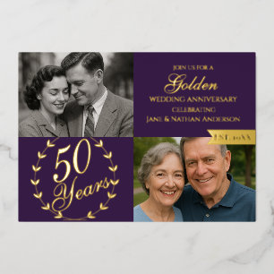 lila Foto zum 50. Geburtstag der goldenen Hochzeit Folieneinladung