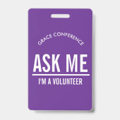 Lila Frag mir, ich bin ein Freiwilliger-ID-Abzeich Ausweis (Front)