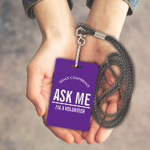 Lila Frag mir, ich bin ein Freiwilliger-ID-Abzeich