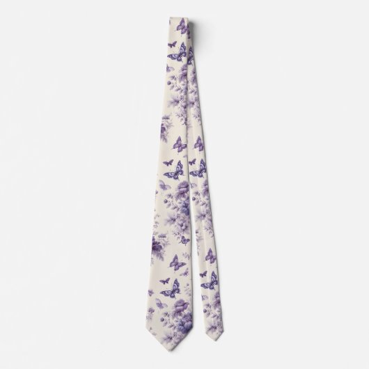 Lila französische Country Toile Fleurie Butterflie Krawatte (Vorderseite)