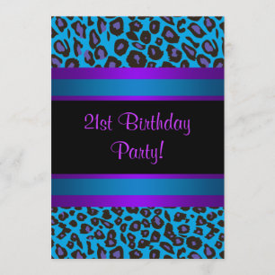 Lila Frauen in Hot Pink Leopard zum 21. Geburtstag Einladung