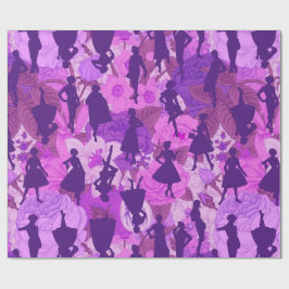 lila Frauen Vintager Silhouette Mitte der 50er Jah Geschenkpapier