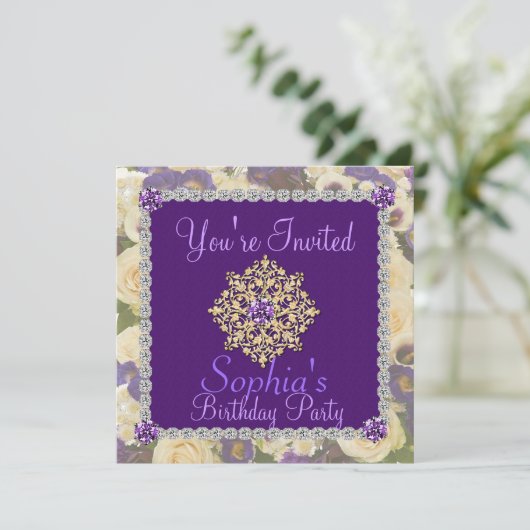 Lila Frauen zum 60. Geburtstag Einladung (Stehend Vorderseite)