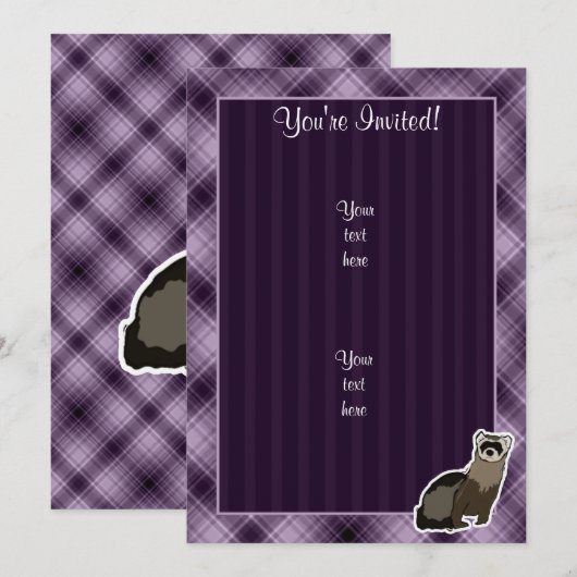 Lila Frettchen Einladung (Vorne/Hinten)