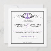 Lila Friedenszeichen Schwarze Wirbel Weiße Hochzei Einladung (Vorderseite)