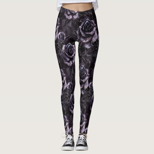 Lila Friedhof Rose Gothic Occult Leggings (Vorderseite)