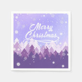 Lila Friedlicher Schneewald Frohe Weihnachten Serviette (Vorderseite)