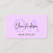 Lila Friseur-Monogramm-QR-Code Visitenkarte (Vorderseite)
