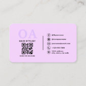 Lila Friseur-Monogramm-QR-Code Visitenkarte (Rückseite)