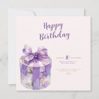 lila Frohe Geburtstag-Geschenkbox-Einladung Einladung