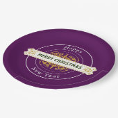 Lila frohe Weihnachten, glückliche Neujahrspalette Pappteller (Schrägansicht)