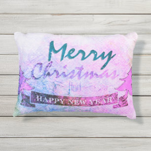 Lila frohe Weihnachtenwatercolor-Bäume Kissen Für Draußen