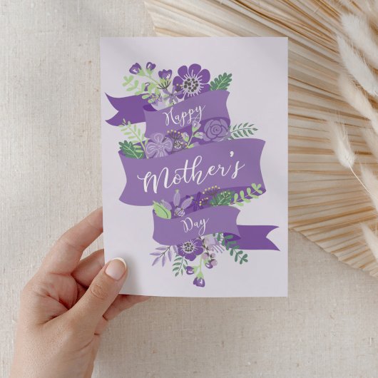 Lila Frohen Muttertag Moderne Florale Schrift Karte