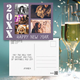 Lila Frohes Neues Jahr 2026 5 Foto-Collage Postkarte