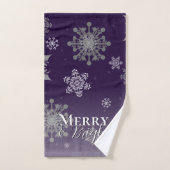 Lila fröhliche und helle Schneeflocken Weihnachten Badhandtuch Set (Handtuch)