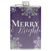 Lila fröhliche und helle Schneeflocken Weihnachten Flachmann (Vorderseite)