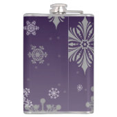 Lila fröhliche und helle Schneeflocken Weihnachten Flachmann (Rückseite)
