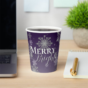 Lila fröhliche und helle Schneeflocken Weihnachten Pappbecher
