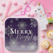 Lila fröhliche und helle Schneeflocken Weihnachten Pappteller (Party)